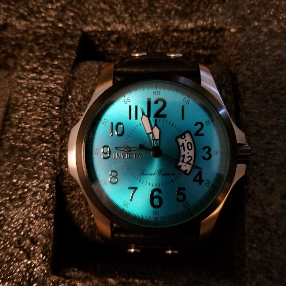 Invicta Special Edition-Teal Face Blk Leather